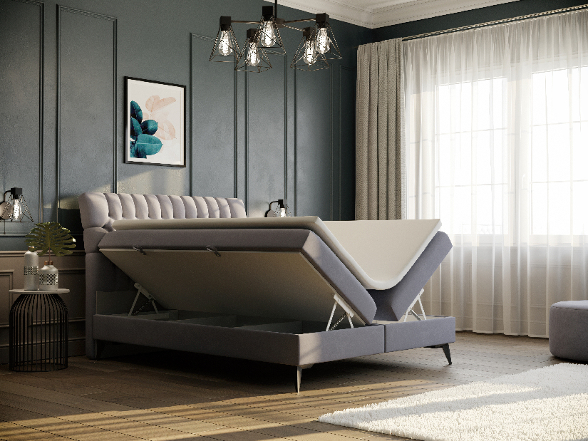 Manželská posteľ Boxspring 180 cm Molera (fialová) (s úložným priestorom)