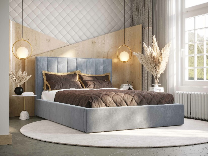 Manželská posteľ 160 cm Ocie (svetlomodrá) (s roštom a úložným priestorom)