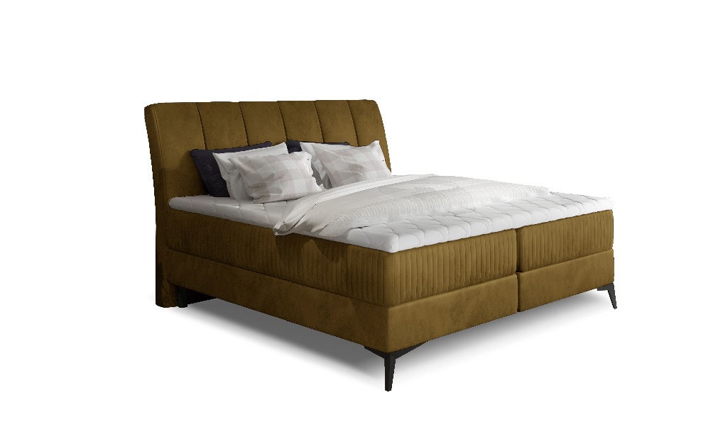 Manželská posteľ Boxspring 180 cm Alberto (horčicová) (s matracmi)