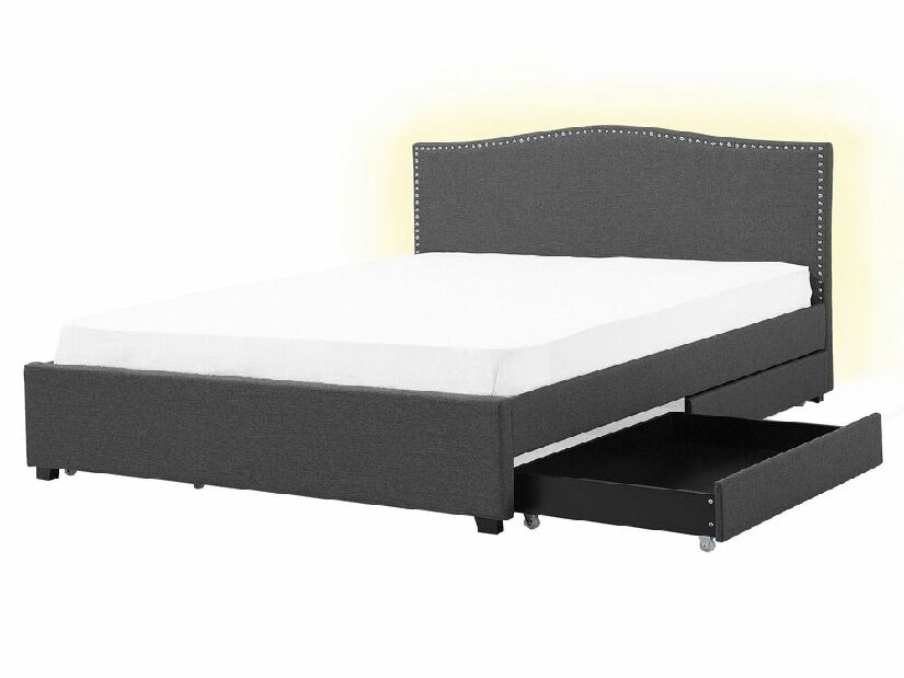 Manželská posteľ 160 cm MONTHY (s roštom, úl. priestorom a LED osvetlením) (tmavosivá)