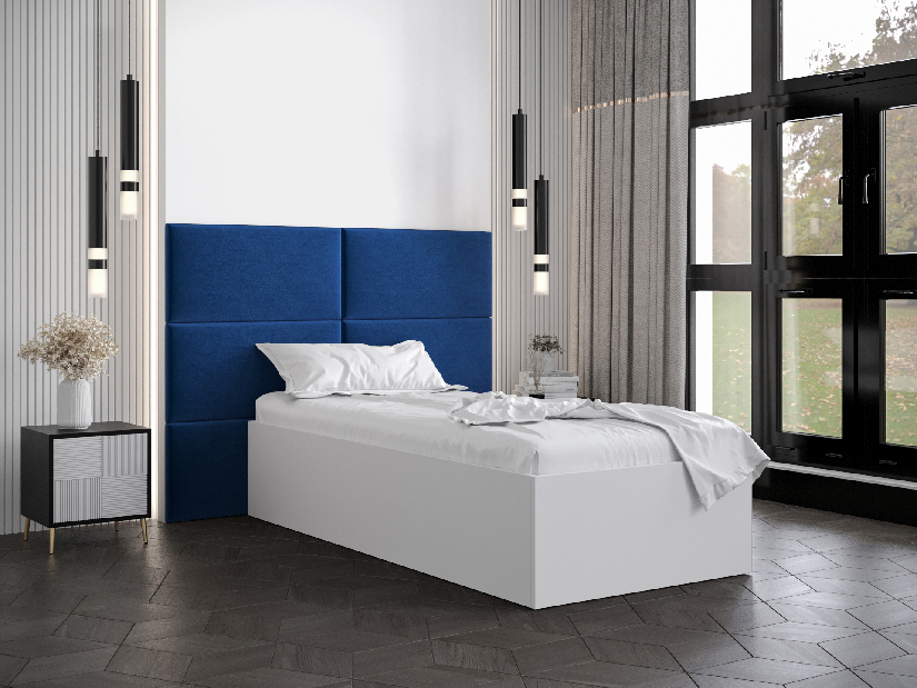 Jednolôžková posteľ s čalúneným čelom 90 cm Brittany 2 (biela matná + modrá) (s roštom)