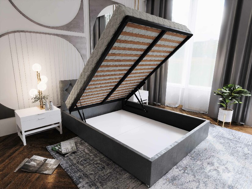 Manželská posteľ 180 cm Danita (modrá) (s roštom a úložným priestorom)