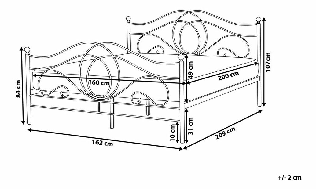Manželská posteľ 160 cm LAURA (s roštom) (biela)