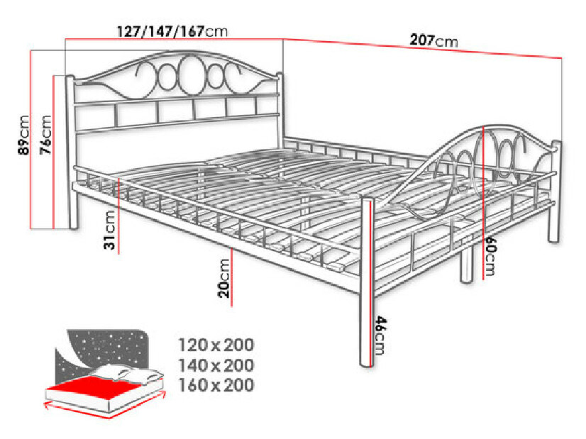 Kovová posteľ Marigold (čierna) (160x200)
