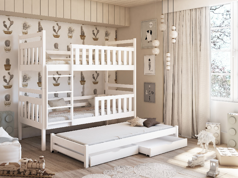 Detská posteľ 90 x 190 cm KRISTY (s roštom a úl. priestorom) (biela)