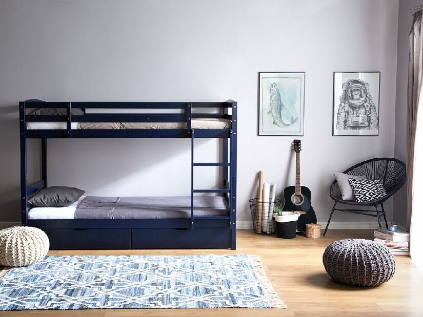 Poschodová posteľ 90 cm RESPOND (s roštom) (modrá)