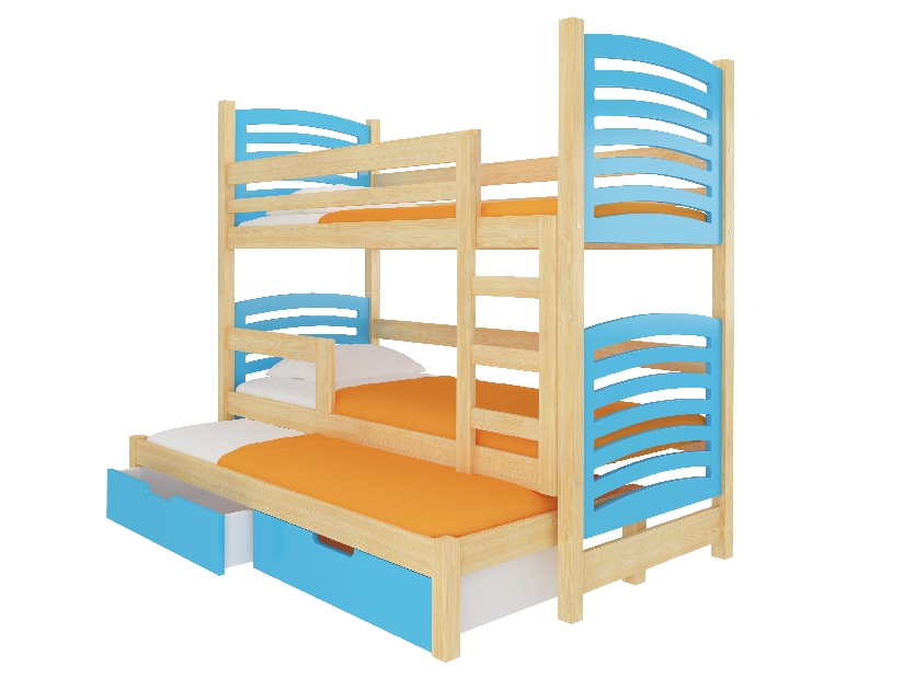 Poschodová detská posteľ 180x75 cm Stanislava (s roštom a matracom) (borovica + modrá)