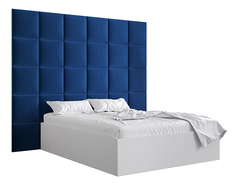 Manželská posteľ s čalúneným čelom 160 cm Brittany 3 (biela matná + modrá) (s roštom)