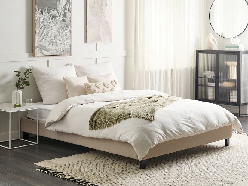 Manželská posteľ 160 cm ROXENNE (s roštom) (béžová)