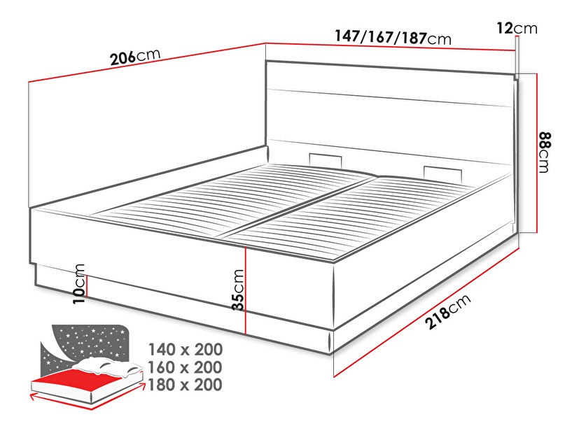 Manželská posteľ 180 cm Porta PT-02 (s roštom a úložným priestorom) *výpredaj