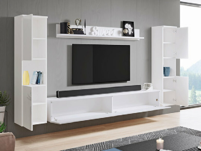 Obývacia stena XL (biela + lesk biely) (osvetlenie LED biele)