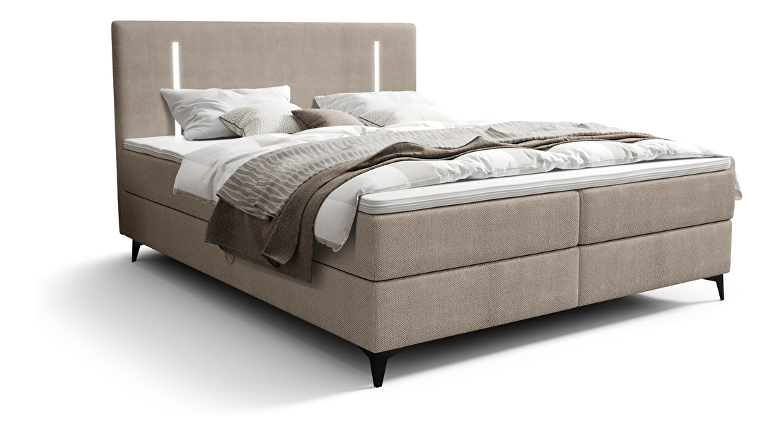 Manželská posteľ 140 cm Ortega Comfort (hnedosivá) (s roštom a matracom, s úl. priestorom) (s LED osvetlením)