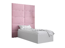 Jednolôžková posteľ s čalúneným čelom 90 cm Brittany 1 (biela matná + ružová) (s roštom)