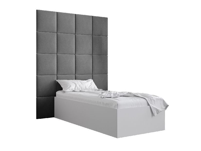 Jednolôžková posteľ s čalúneným čelom 90 cm Brittany 3 (biela matná + sivá) (s roštom)