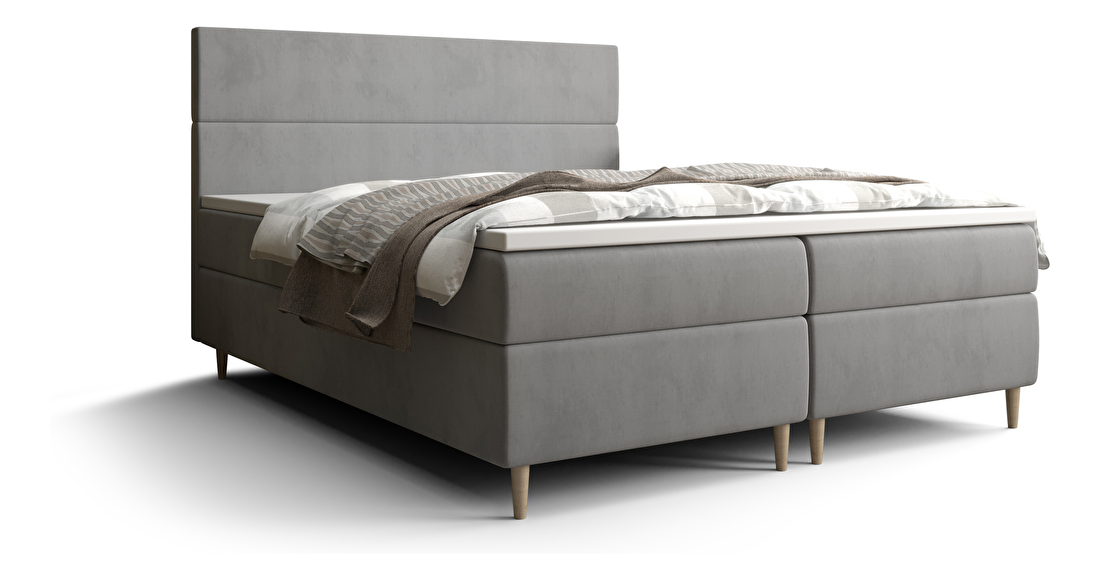 Manželská posteľ Boxspring 180 cm Flu (sivá) (s matracom a úložným priestorom)