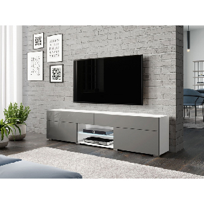 TV skrinka/stolík Mrentu (biela + lesk šedý) (LED osvetlenie biele) *výpredaj