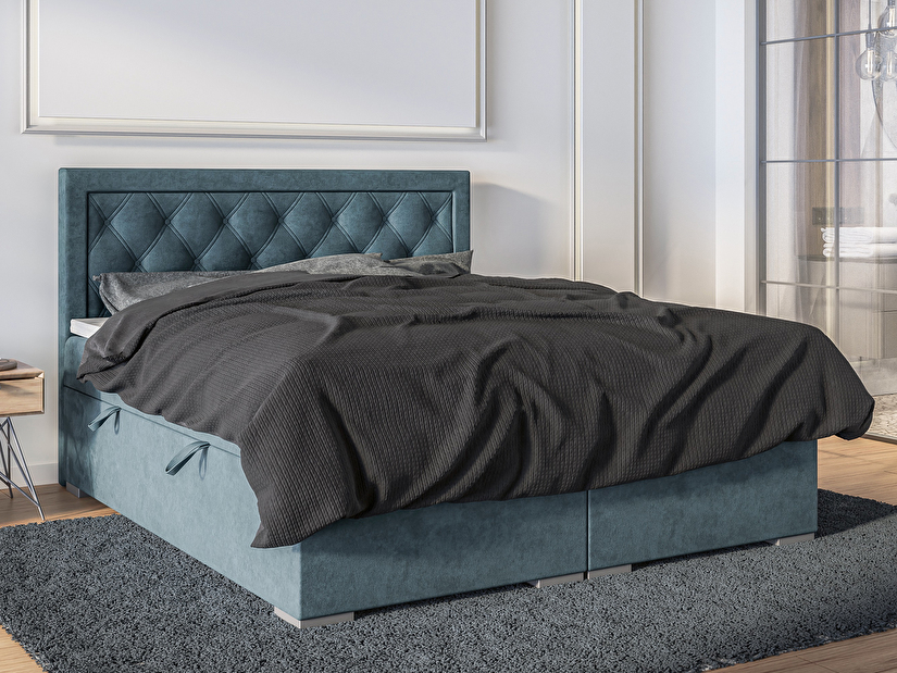 Kontinentálna posteľ 160 cm Maximilian (džínová modrá) (s matracom a úl. priestorom)