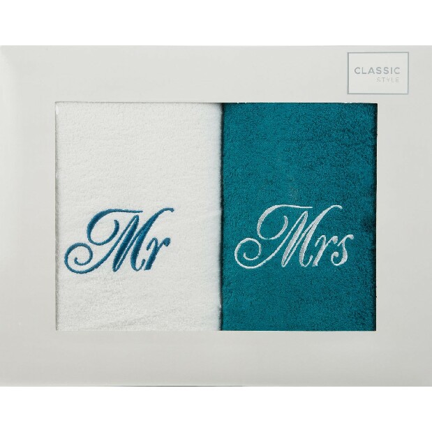 Sada uterákov 70x140 cm Mr Mrs (biela + modrá)
