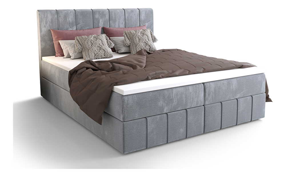 Manželská posteľ Boxspring 160 cm Barack Comfort (svetlomodrá) (s matracom a úložným priestorom)