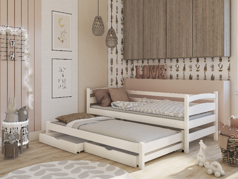 Detská posteľ 90 x 200 cm Tiana (s roštom a úl. priestorom) (biela)