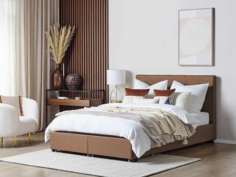 Manželská posteľ 140 cm Rhiannon (hnedá) (s roštom a úložným priestorom)