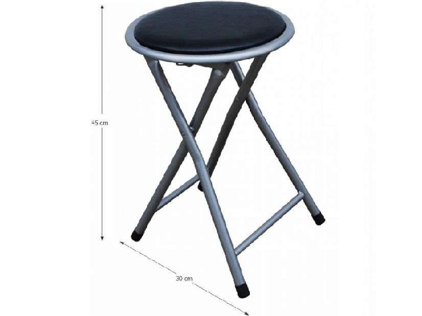 Skladací taburet/stolička Ivola (čierna ekokoža + sivá) 