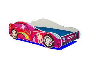 Detská posteľ 140x70 cm Pretekárka (s roštom a matracom) (ružová)