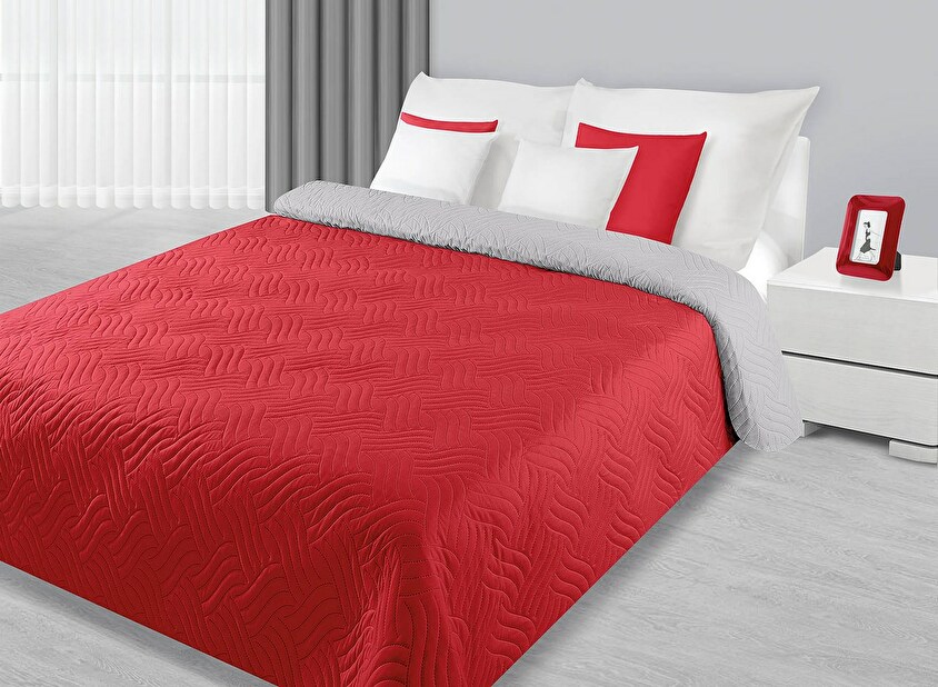 Prehoz na posteľ 260x230cm Fala (červená + strieborná)