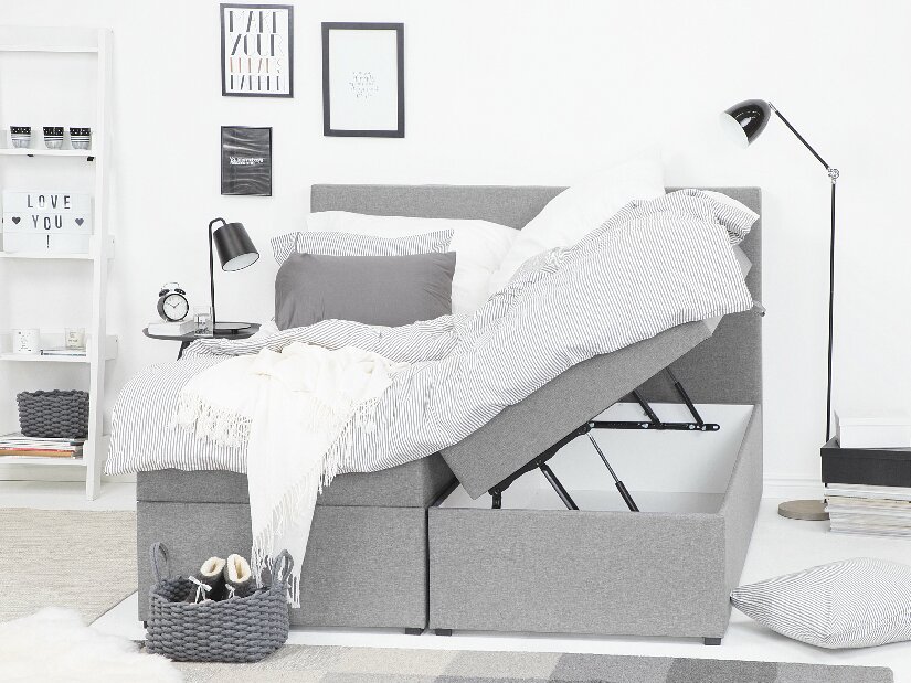 Manželská posteľ Boxspring 160 cm SENNOR (s matracmi a úlož.priestorom) (sivá)