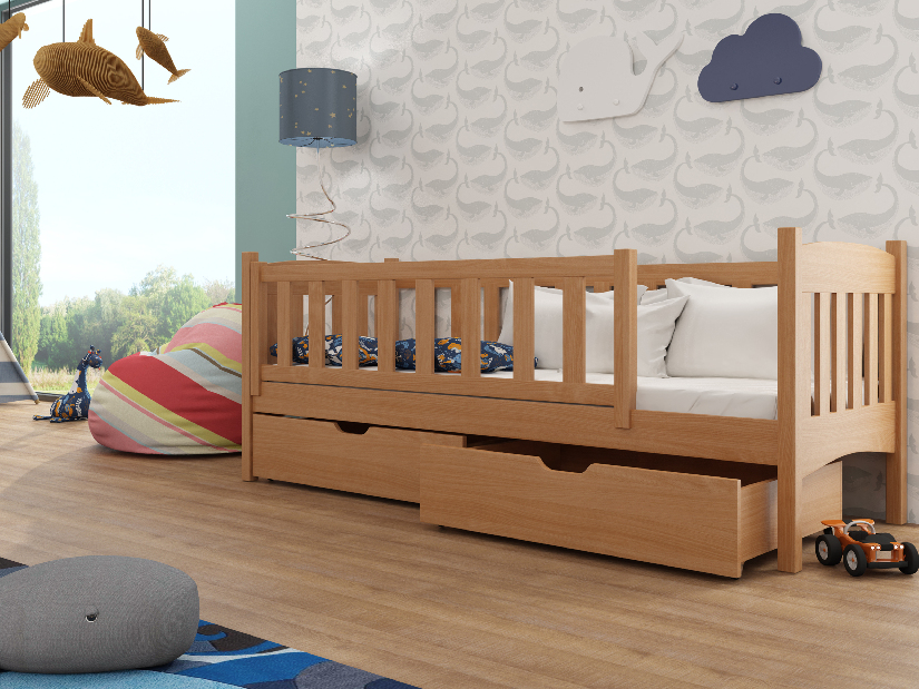 Detská posteľ 80 x 180 cm Gussie (s roštom a úl. priestorom) (buk)