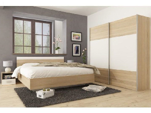 Spálňa (posteľ 180x200 cm, 2 ks nočný stolík, skriňa) Gabreola (dub sonoma + biela)