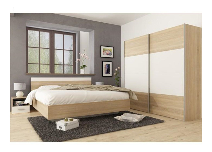 Spálňa (posteľ 180x200 cm, 2 ks nočný stolík, skriňa) Gabreola (dub sonoma + biela)