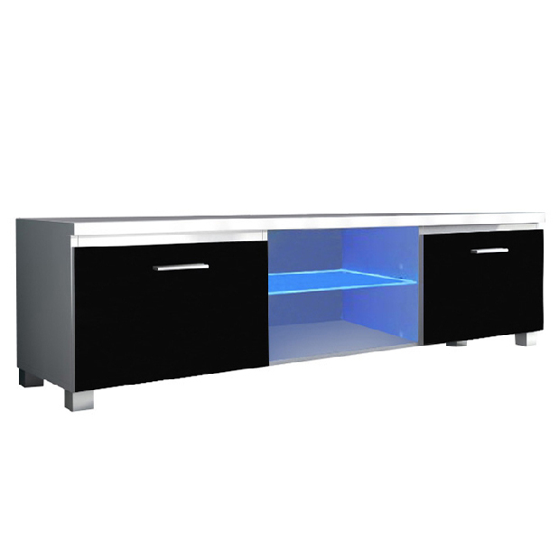 TV stolík/skrinka Linerad (biela + extra vysoký lesk čierny) (s osvetlením)*výpredaj