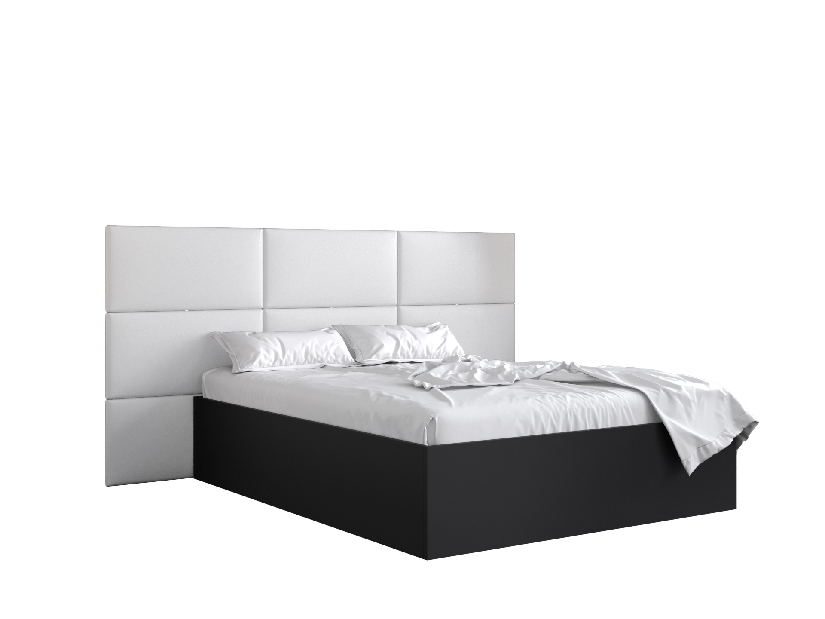 Manželská posteľ s čalúneným čelom 160 cm Brittany 2 (čierna matná + biela) (s roštom)