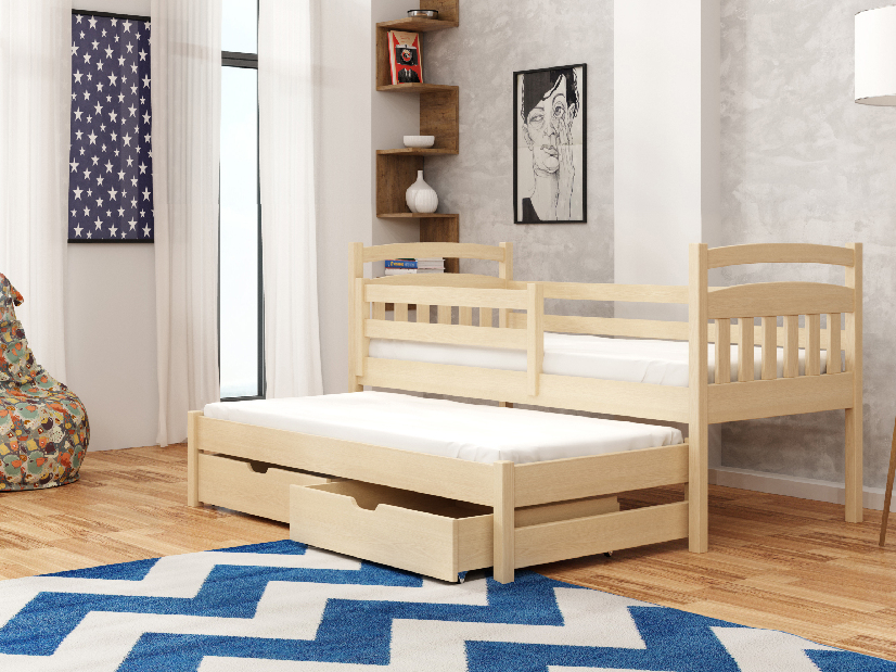 Detská posteľ 90 x 190 cm MADDIE (s roštom a úl. priestorom) (borovica)