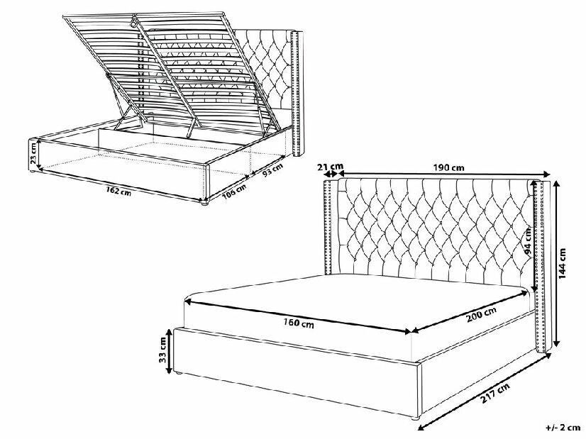 Manželská posteľ 160 cm LUBECK (polyester) (šedá) (s roštom)