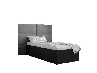 Jednolôžková posteľ s čalúneným čelom 90 cm Brittany 2 (čierna matná + sivá) (s roštom)