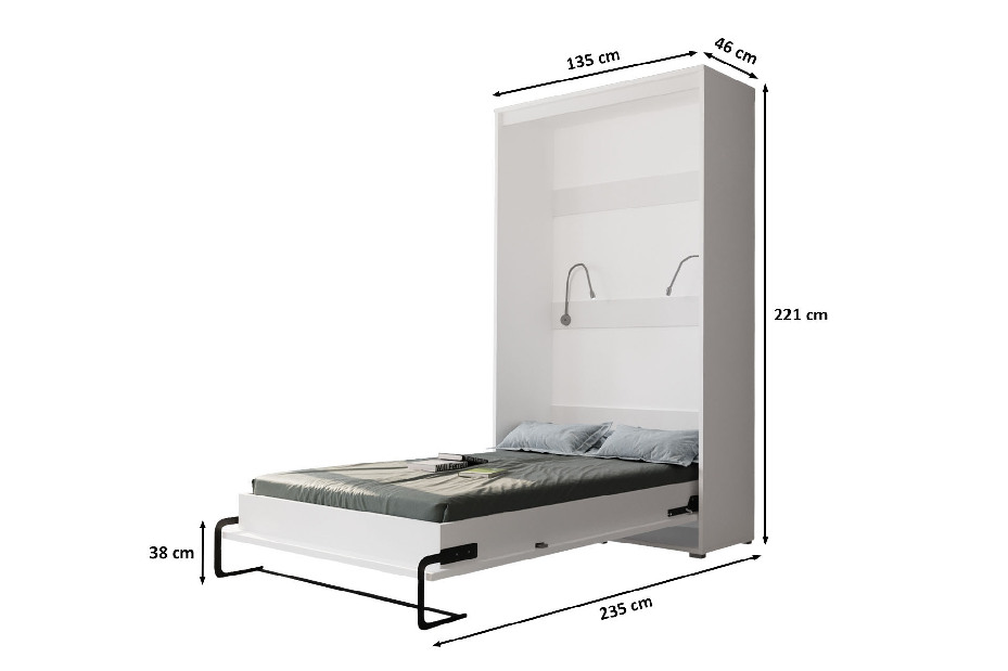 Sklápacia posteľ 120 Homer (biela matná + lesklá sivá) (vertikálna) (s osvetlením)