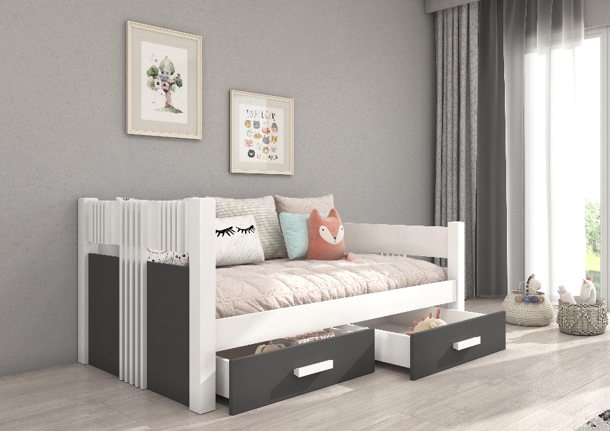 Detská posteľ 200x90 cm s matracom Buppi (antracit)