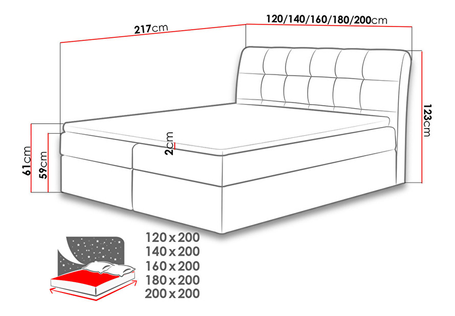 Manželská posteľ 200 cm Mirjan Lima (krémová ) (s roštom, matracom a úl. priestorom)