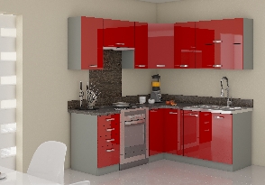 Rohová kuchyňa Roslyn 170 + 130 cm (sivá + červená)