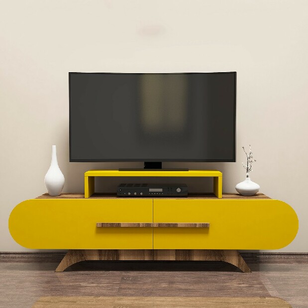 TV stolík/skrinka Roma (Orech + Žltá)