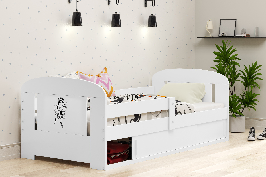 Detská posteľ 80 cm Fimmo (biela + baletka) (s roštom, matracom a úl. priestorom)