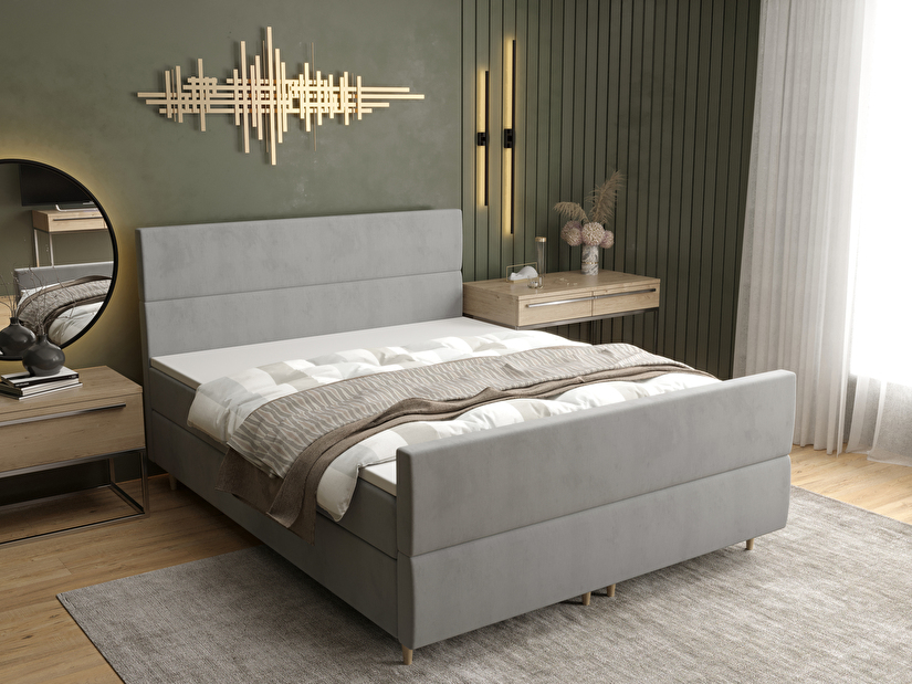 Manželská posteľ Boxspring 140 cm Flu Plus Comfort (sivá) (s matracom a úložným priestorom)