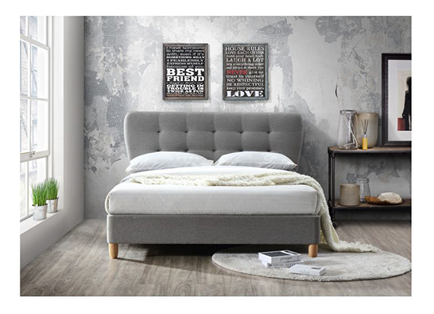 Manželská posteľ 160 cm Norika (s roštom) (sivá melír + dub)
