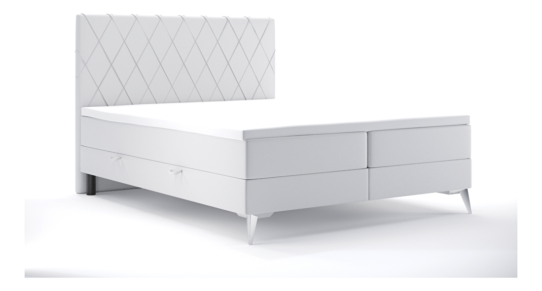 Manželská posteľ Boxspring 140 cm Miror (biela ekokoža) (s úložným priestorom)