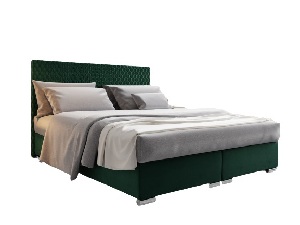 Manželská posteľ 180 cm Boxspring Harlan Comfort (tmavozelená) (s roštom, matracom a úl. priestorom)