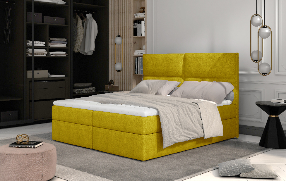Kontinentálna posteľ 165 cm Alyce (žltá) (s matracmi)
