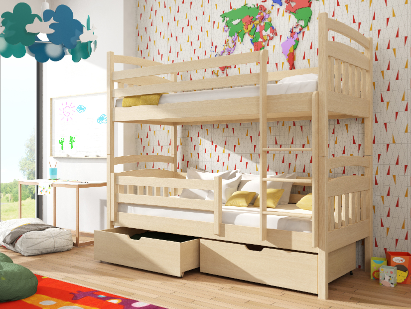 Detská posteľ 90 x 200 cm Galvin (s roštom a úl. priestorom) (borovica)