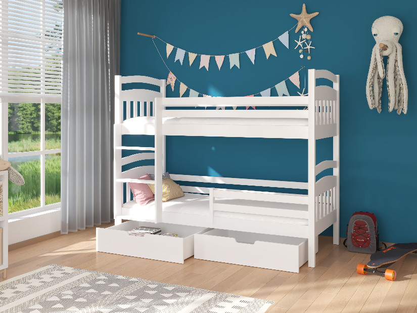 Poschodová detská posteľ 200x90 cm Adriana (s roštom a matracom) (biela)